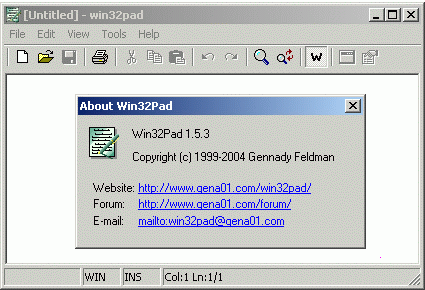 Win32Pad about dialog